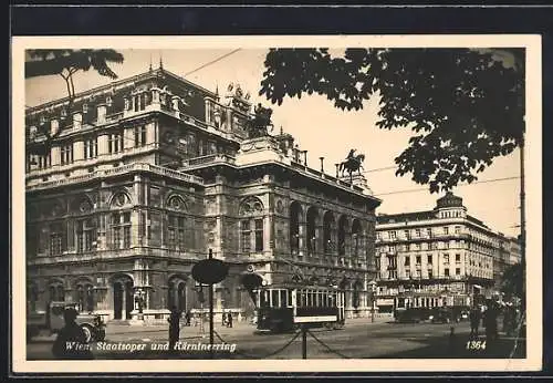 AK Wien, Staatsoper und Kärntnerring mit Strassenbahn