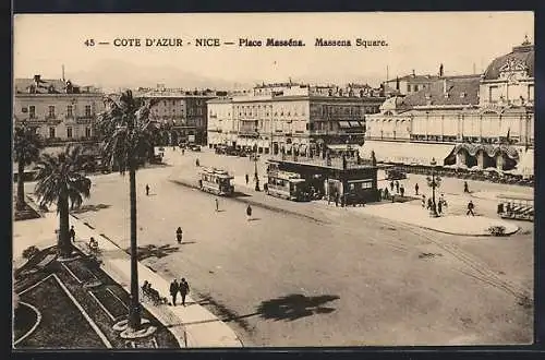 AK Nice, Place Masséna, Strassenbahn