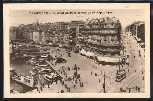 AK Marseille, Le Quai du Port, Strassenbahn