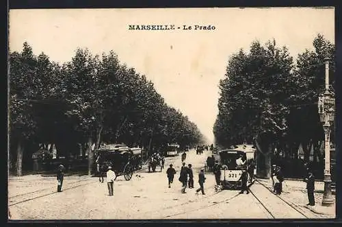 AK Marseille, Le Prado, Strassenbahn