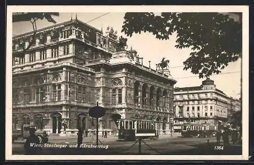 AK Wien, Strassenbahn an der Staatsoper am Kärtnerring