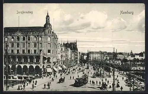 AK Hamburg, Jungfernstieg mit Strassenbahn