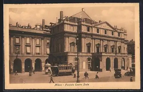 AK Milano, Facciata Teatro della Scala mit Strassenbahn