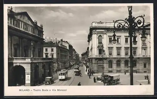 AK Milano, Teatro Scala e Via Manzoni, Strassenbahn