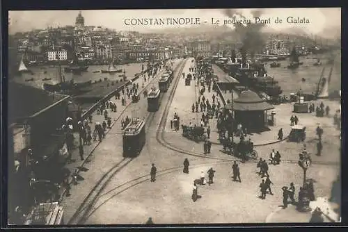 AK Constantinople, Le nouveau Pont de Galata, Strassenbahn