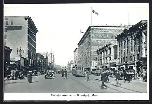 AK Winnipeg /Man., Portage Avenue, Strassenbahn