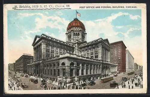 AK Chicago, Post Office and Federal Building, Strassenbahn