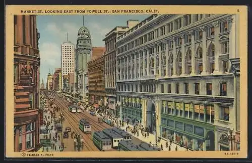 AK San Francisco, Calif., Market St. looking East from Powell Street, Strassenbahn