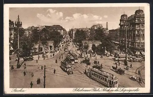 AK Berlin-Tiergarten, Potsdamer Platz, Blick in die Leipziger Strasse, Strassenbahn