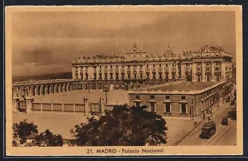 AK Madrid, Palacio Nacional, Strassenbahn