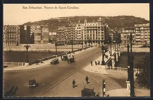 AK San Sebastian, Puente de Santa Catalina, Strassenbahn