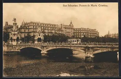 AK San Sebastian, Puente de Maria Cristina, Strassenbahn