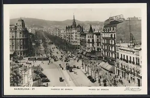 AK Barcelona, Paseo de Gracia, Strassenbahn