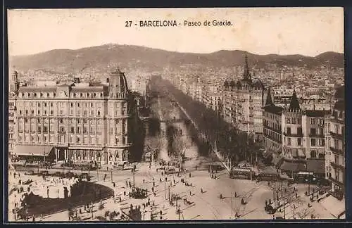 AK Barcelona, Paseo de Gracia, Strassenbahn