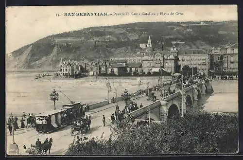 AK San Sebastian, Puente de Santa Catalina y Playa de Gros, Strassenbahn