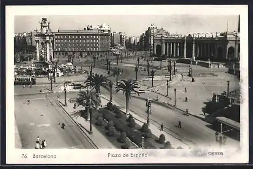 AK Barcelona, Plaza de Espana, Strassenbahn