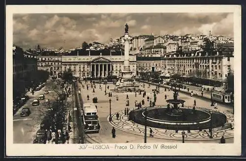 AK Lisboa, Praca D. Pedro IV, Rossio, Strassenbahn