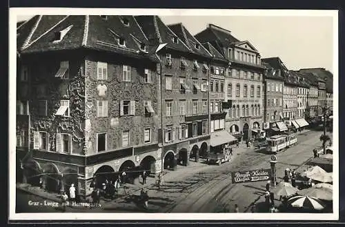 AK Graz, Luegg mit Strasse Herrengasse und Strassenbahn