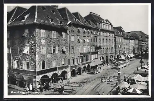 AK Graz, Luegg mit Strasse Herrengasse und Strassenbahn