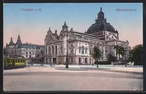 AK Frankfurt a. M., Schauspielhaus mit Strassenbahn