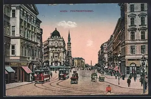 AK Wien, Praterstrasse mit Strassenbahn