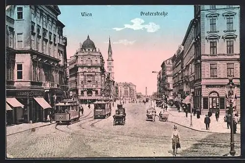 AK Wien, Praterstrasse mit Strassenbahn