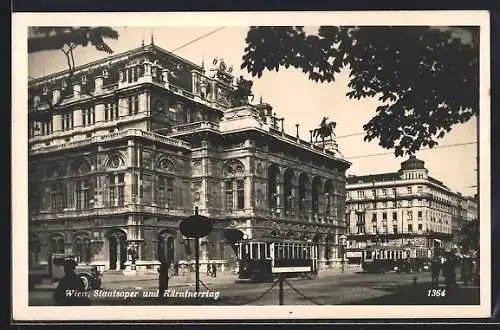 AK Wien, Strassenbahn an der Staatsoper am Kärtnerring