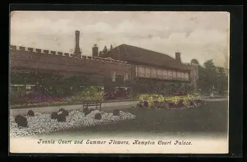 AK Hampton /London, Court Palace, Tennis Court and Summer Flowers