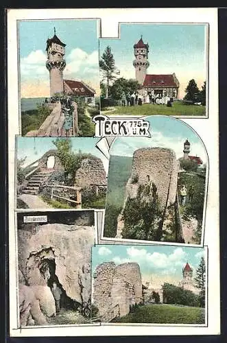 AK Teck, Sibyllenhöhle, Teckturm, Ortspartie