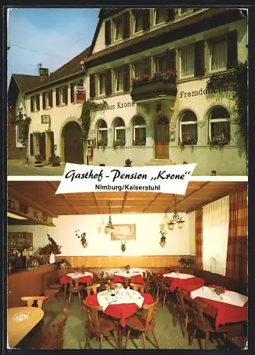 AK Nimburg /Kaiserstuhl, Gasthof-Pension Krone mit Ansicht des Speiseraums