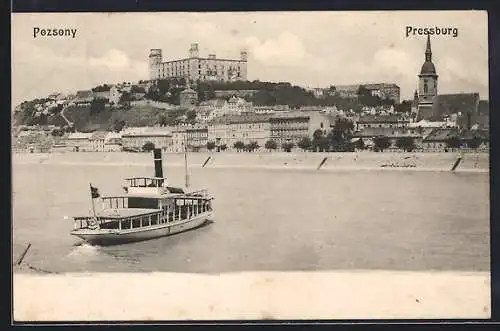 AK Pressburg, Uferpartie mit Schloss