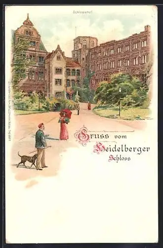 Lithographie Heidelberg, Heidelberger Schloss, Schlosshof