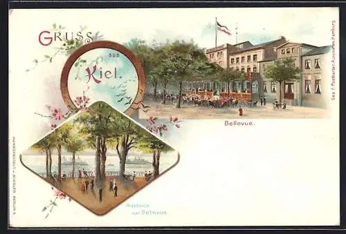 Lithographie Kiel, Bellevue & Ausblick von Bellevue