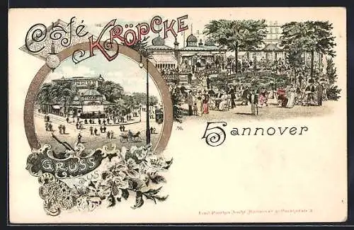 Lithographie Hannover, Cafe Kröpcke, im Gartenlokal