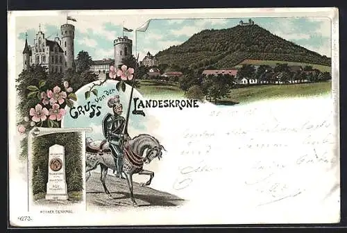 Lithographie Görlitz, Gasthaus Landeskrone, Körner Denkmal