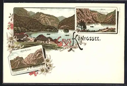 Lithographie Königsee, Obersee, St. Bartholomä