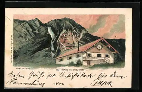 AK Rothwand bei Schliersee mit Berghütte, Seiling Nr. 49, Berg mit Gesicht / Berggesichter