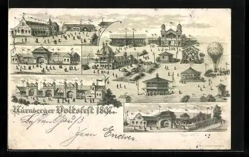 Lithographie Nürnberg, Nürnberger Volksfest 1897, Festplatz