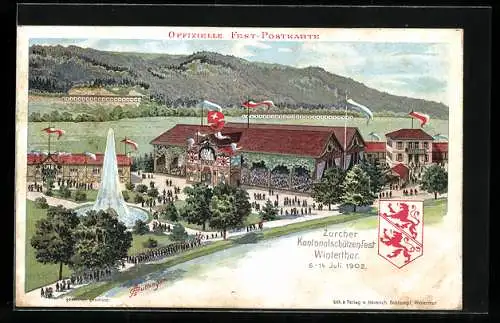 Lithographie Winterthur, Das Zürcher Kantonalschützenfest 1902, Blick auf das Festgelände