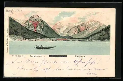 Lithographie Seiling-Nr. 55: Pertisau am Achensee, Berg mit Gesicht / Berggesichter