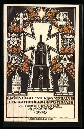 Künstler-AK Frankfurt a. M., 61. General-Versammlung der Katholiken Deutschlands 27.-30.08.1921