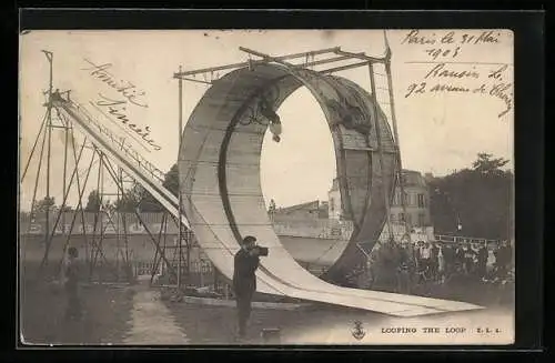 AK Looping the Loop, Fahrradfahrer beim Looping auf einem Volksfest