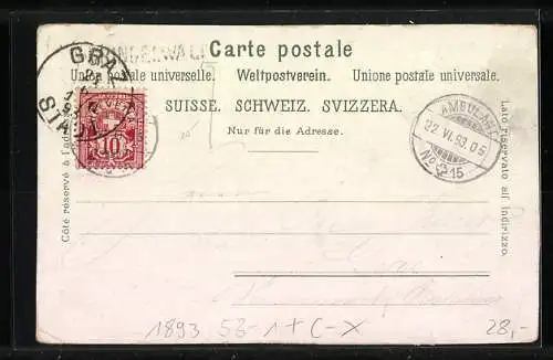 Vorläufer-Lithographie Grindelwald, 1893, Panorama, Gletscher, Gletscherhöhle