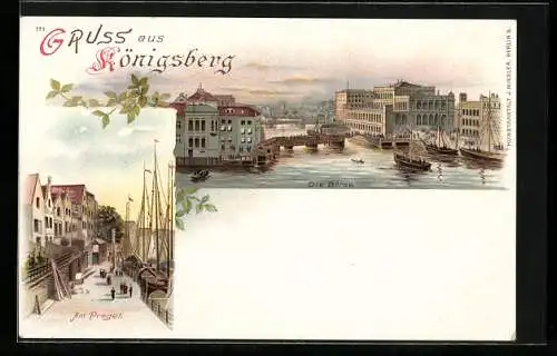 Lithographie Königsberg, Börse, Am Pregel