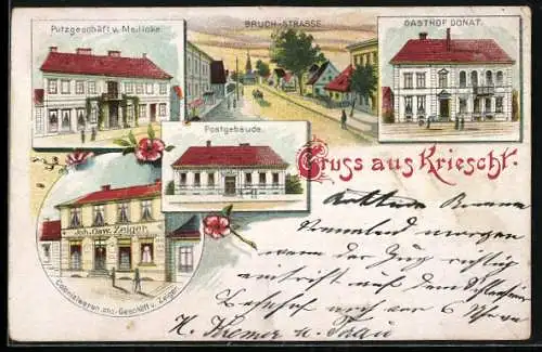 Lithographie Krieschr, Gasthof Donat, Bruchstrasse, Putzgeschäft v. Meilicke