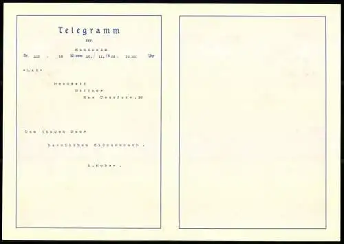 Telegramm Deutsche Reichspost, 1933, mit Blumengirlanden und Putten verziert, Entwurf: Arnold