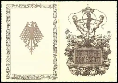 Telegramm Deutsche Reichspost, 1935, Reichsadler und Kinder mit Blumenornamenten