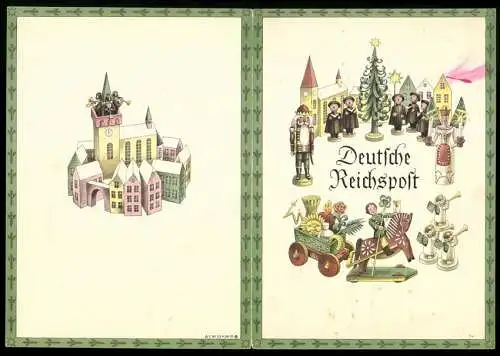 Telegramm Deutsche Reichspost, 1938, Weihnachtliche Illustrationen mit Spielzeugfiguren und Christbaum