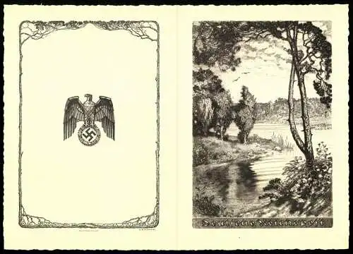 Telegramm Deutsche Reichspost, 1939, Reichsadler mit  und idyllische Landschaftsszene