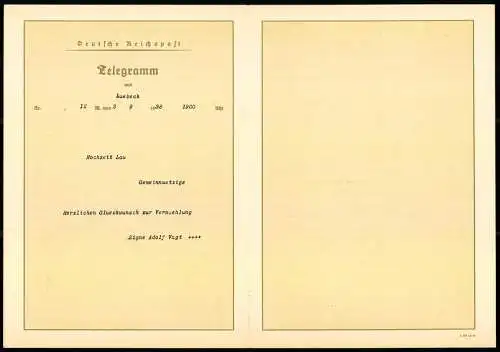 Telegramm Deutsche Reichspost, 1938, Verzierte Aussenseiten mit Engeln und Kindern, Entwurf: Florry-Leuchs-Scholl